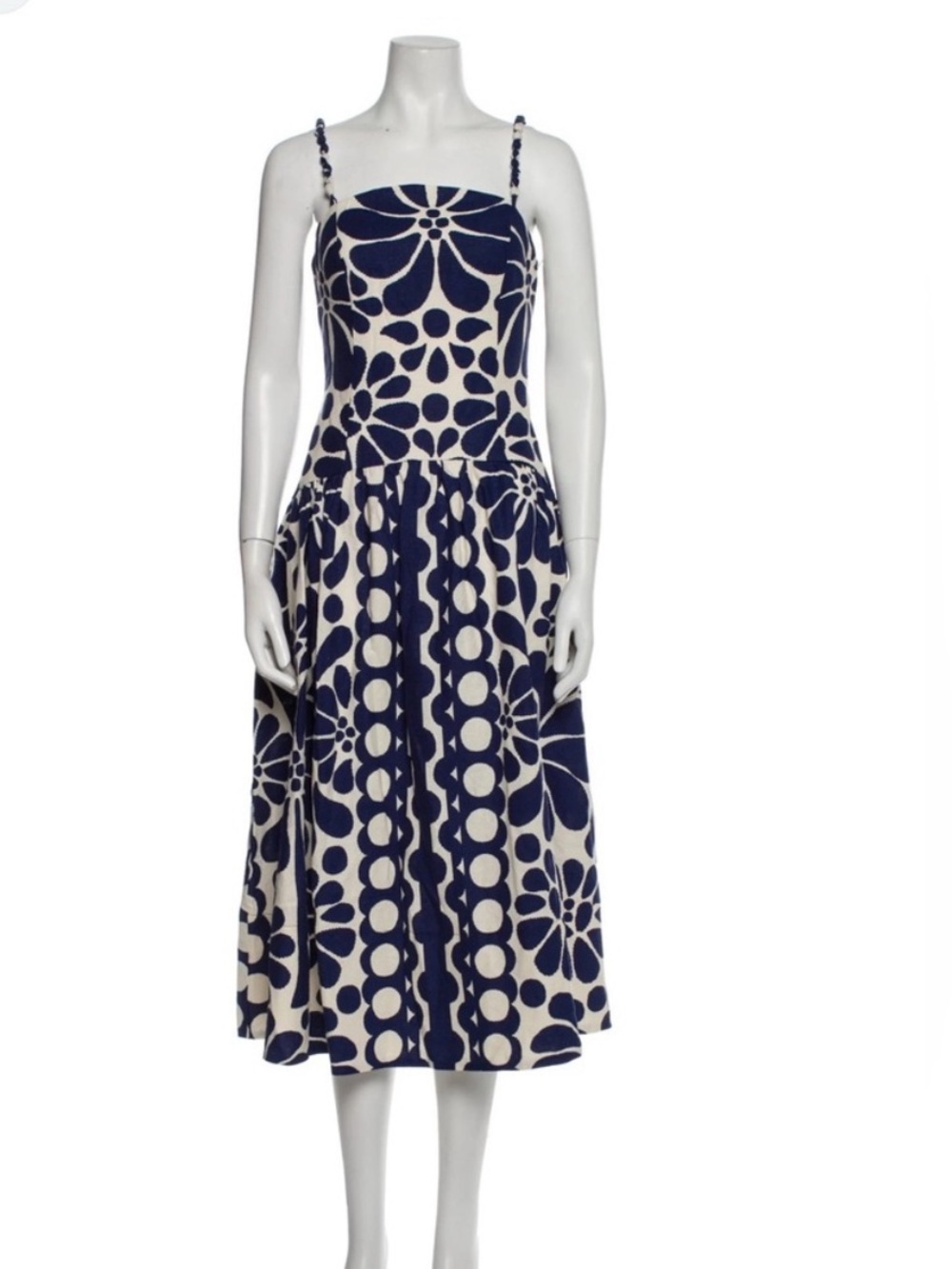 Christian Lacroix Navy White Floral-Graphic Midi Dress Cutout Sundress Size 6